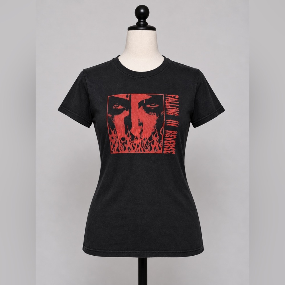 Falling In Reverse Band Tee Popular Monster Flames Double Sided Graphic Black lg
